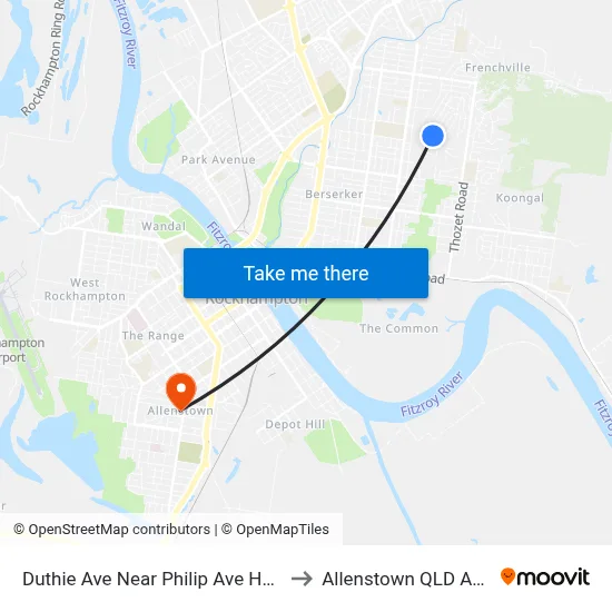 Duthie Ave Near Philip Ave Hail 'N' Ride to Allenstown QLD Australia map