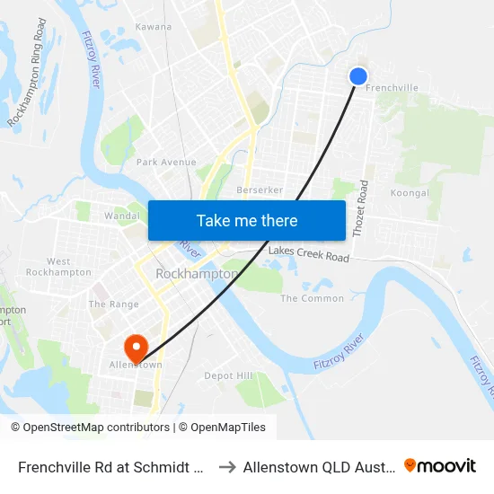 Frenchville Rd at Schmidt Street to Allenstown QLD Australia map