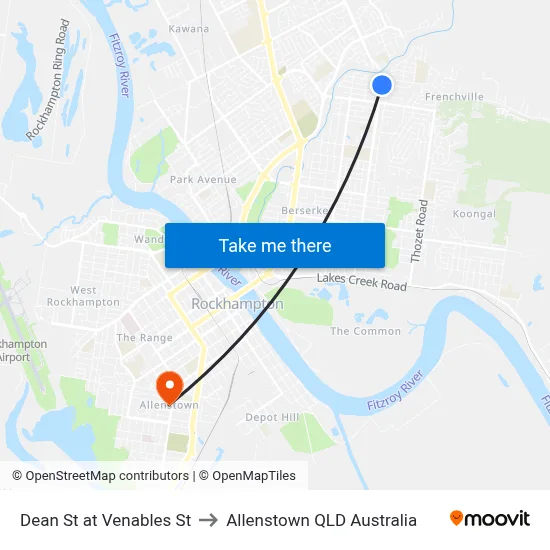 Dean St at Venables St to Allenstown QLD Australia map