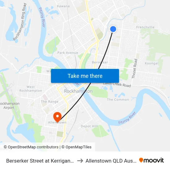 Berserker Street at Kerrigan Street to Allenstown QLD Australia map