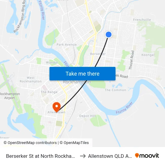 Berserker St at North Rockhampton High to Allenstown QLD Australia map