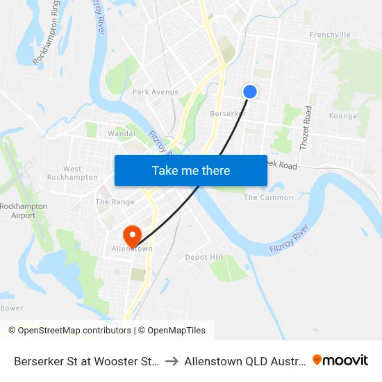 Berserker St at Wooster Street to Allenstown QLD Australia map