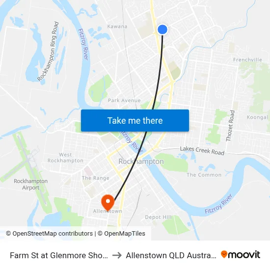 Farm St at Glenmore Shops to Allenstown QLD Australia map
