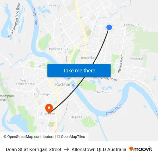 Dean St at Kerrigan Street to Allenstown QLD Australia map