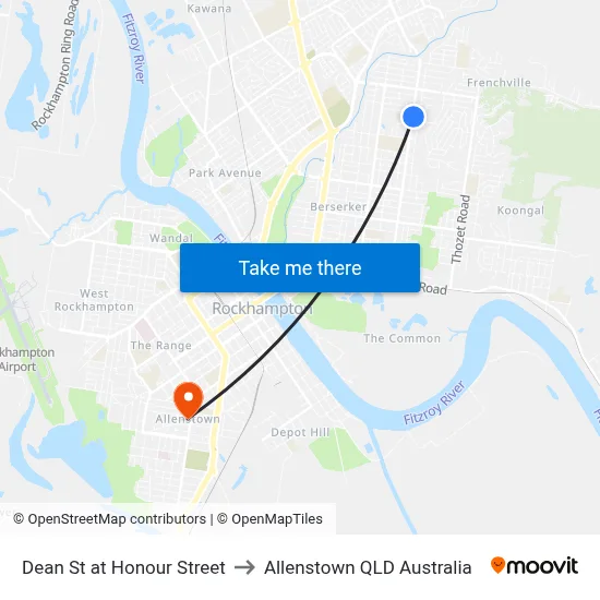 Dean St at Honour Street to Allenstown QLD Australia map