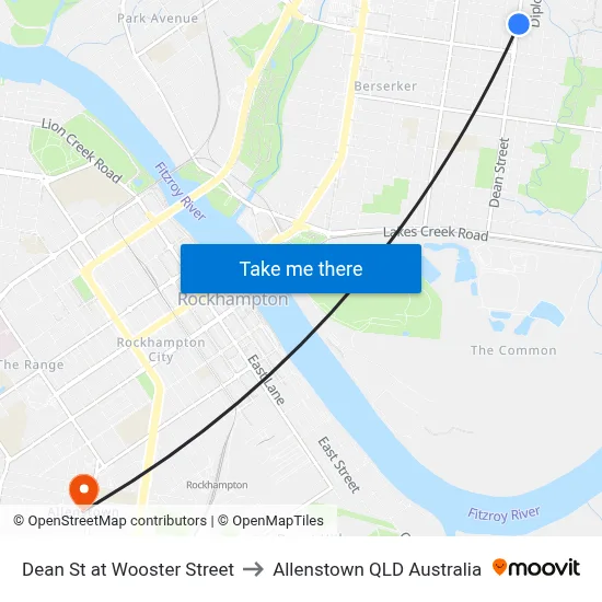 Dean St at Wooster Street to Allenstown QLD Australia map