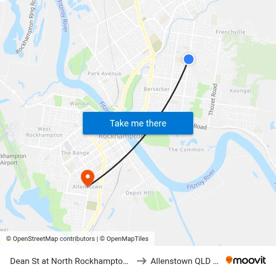 Dean St at North Rockhampton High School to Allenstown QLD Australia map