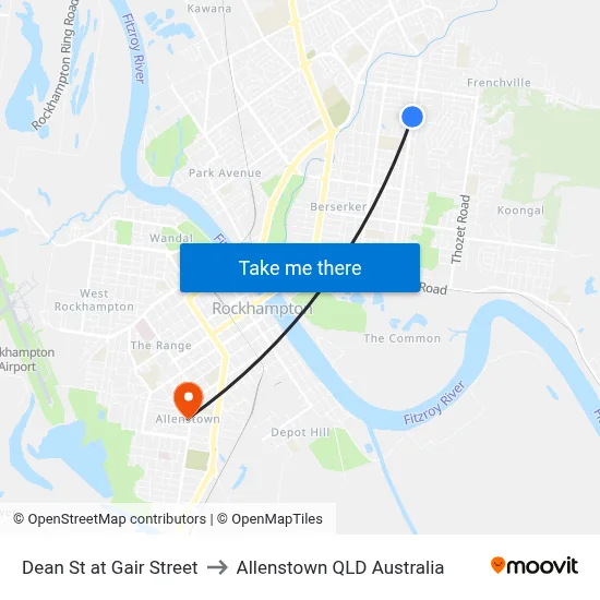 Dean St at Gair Street to Allenstown QLD Australia map