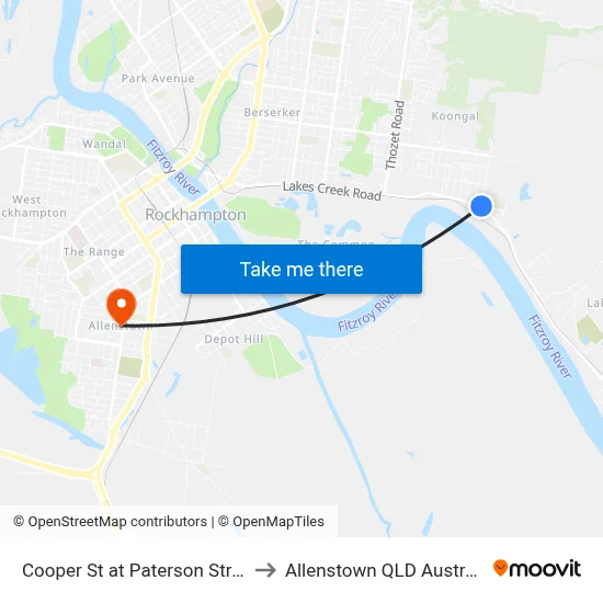 Cooper St at Paterson Street to Allenstown QLD Australia map