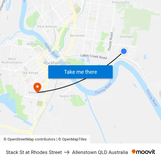 Stack St at Rhodes Street to Allenstown QLD Australia map