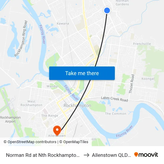 Norman Rd at Nth Rockhampton Nursing Centre to Allenstown QLD Australia map