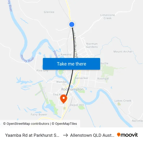 Yaamba Rd at Parkhurst School to Allenstown QLD Australia map