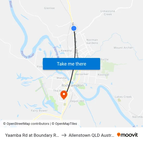 Yaamba Rd at Boundary Road to Allenstown QLD Australia map