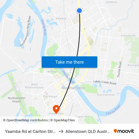 Yaamba Rd at Carlton Street to Allenstown QLD Australia map
