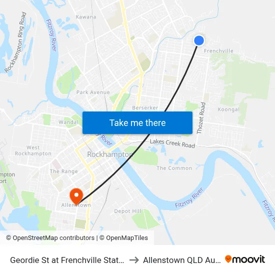 Geordie St at Frenchville State School to Allenstown QLD Australia map