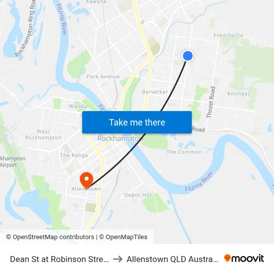 Dean St at Robinson Street to Allenstown QLD Australia map