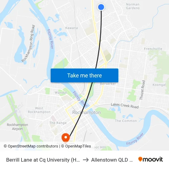 Berrill Lane at Cq University (Health Clinic) to Allenstown QLD Australia map