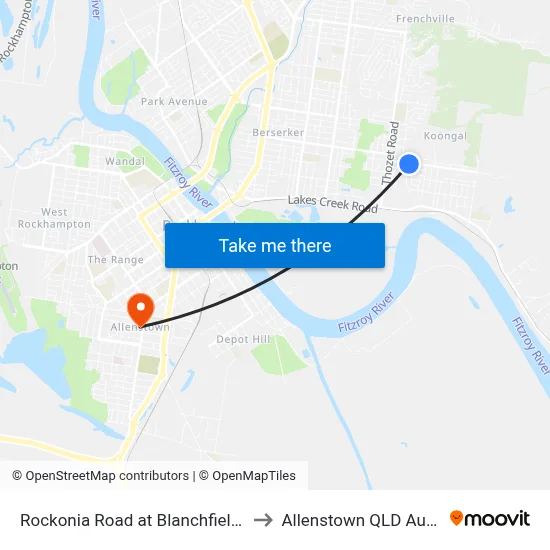 Rockonia Road at Blanchfield Street to Allenstown QLD Australia map