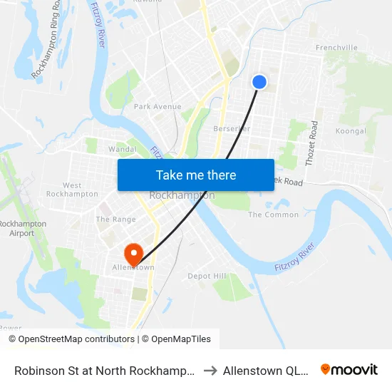 Robinson St at North Rockhampton State High Hnr to Allenstown QLD Australia map