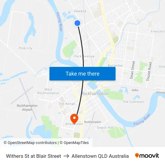 Withers St at Blair Street to Allenstown QLD Australia map
