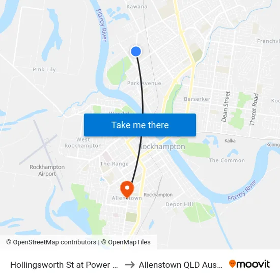 Hollingsworth St at Power Street to Allenstown QLD Australia map