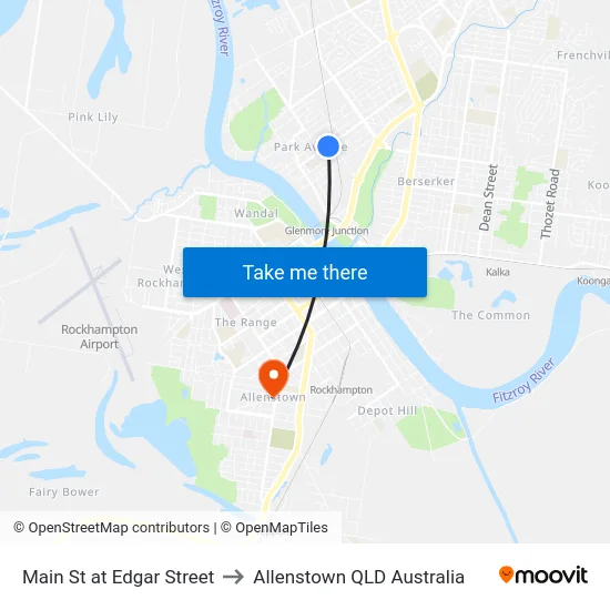 Main St at Edgar Street to Allenstown QLD Australia map