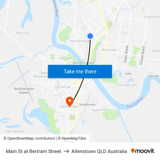 Main St at Bertram Street to Allenstown QLD Australia map