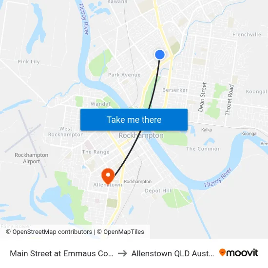 Main Street at Emmaus College to Allenstown QLD Australia map