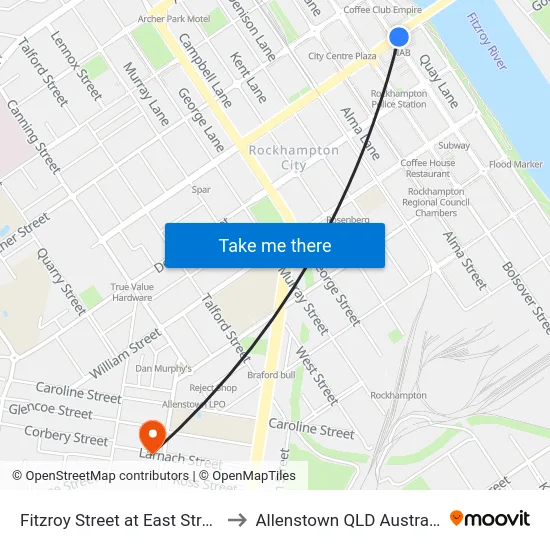 Fitzroy Street at East Street to Allenstown QLD Australia map
