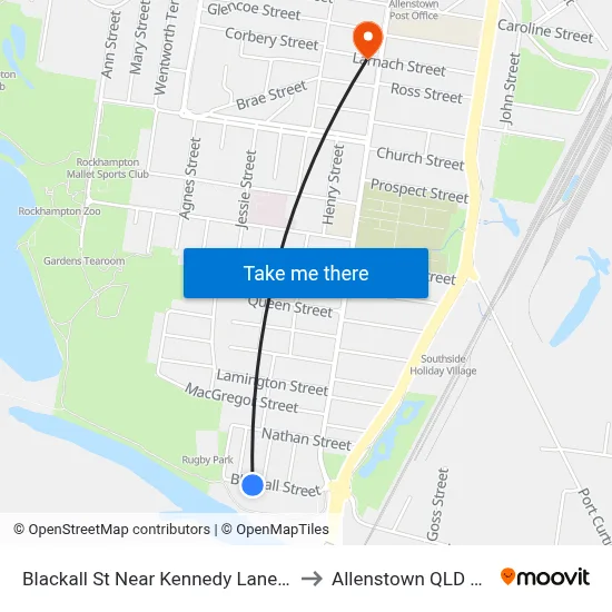 Blackall St Near Kennedy Lane Hail 'N' Ride to Allenstown QLD Australia map