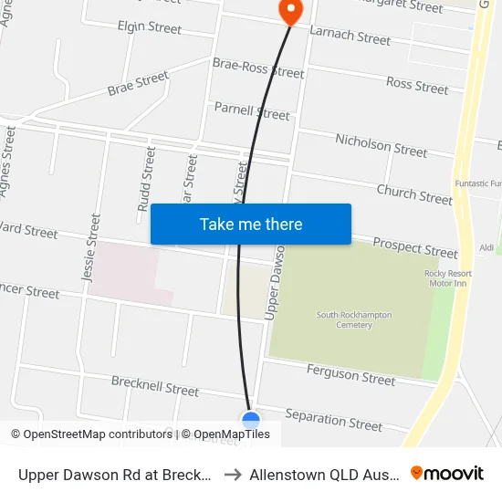 Upper Dawson Rd at Brecknell St to Allenstown QLD Australia map