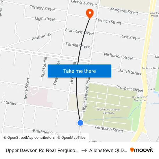 Upper Dawson Rd Near Ferguson St Hail 'N' Ride to Allenstown QLD Australia map