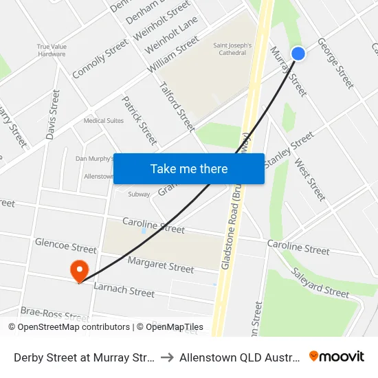 Derby Street at Murray Street to Allenstown QLD Australia map