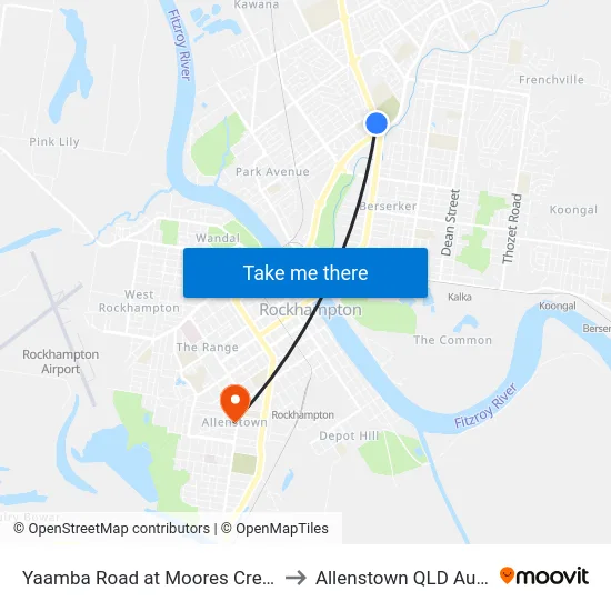 Yaamba Road at Moores Creek Road to Allenstown QLD Australia map