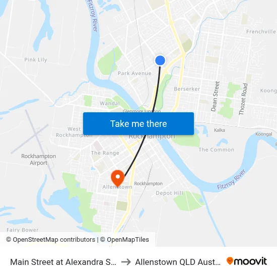Main Street at Alexandra Street to Allenstown QLD Australia map
