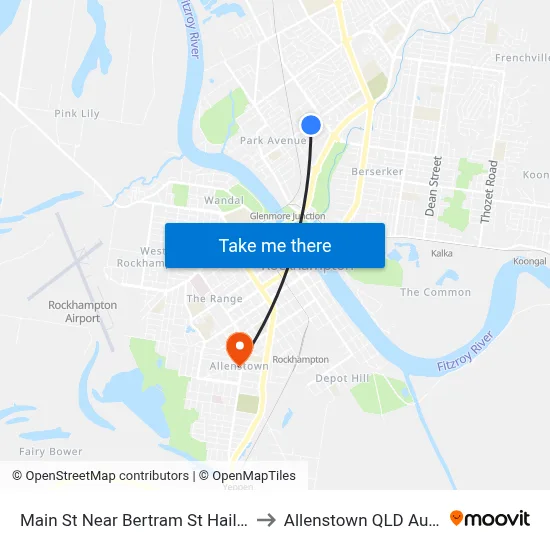 Main St Near Bertram St Hail 'N' Ride to Allenstown QLD Australia map