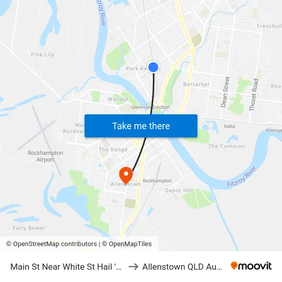 Main St Near White St Hail 'N' Ride to Allenstown QLD Australia map