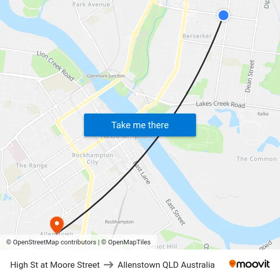 High St at Moore Street to Allenstown QLD Australia map