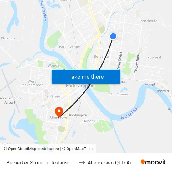 Berserker Street at Robinson Street to Allenstown QLD Australia map