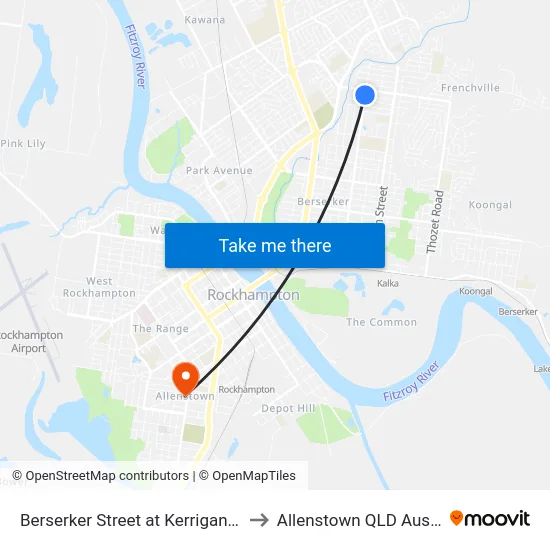Berserker Street at Kerrigan Street to Allenstown QLD Australia map