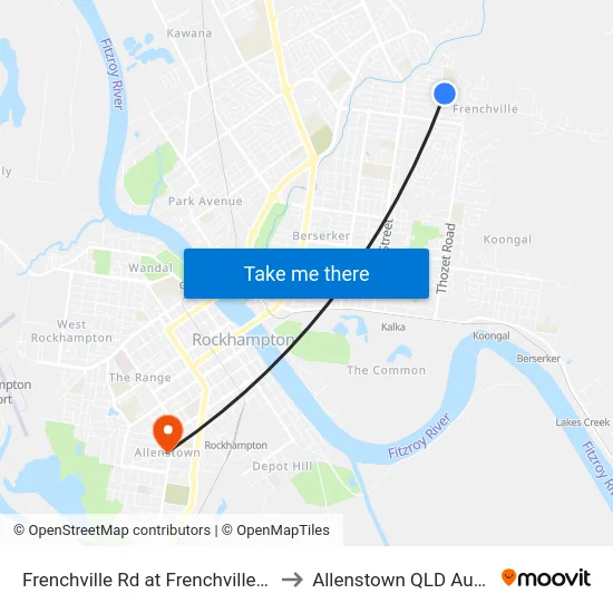 Frenchville Rd at Frenchville School to Allenstown QLD Australia map