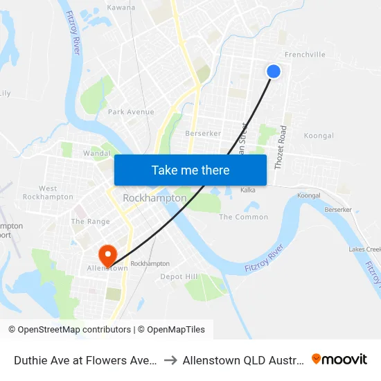 Duthie Ave at Flowers Avenue to Allenstown QLD Australia map