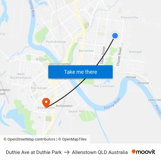 Duthie Ave at Duthie Park to Allenstown QLD Australia map