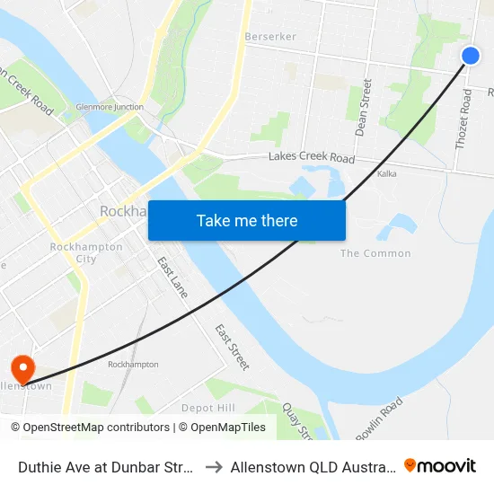 Duthie Ave at Dunbar Street to Allenstown QLD Australia map