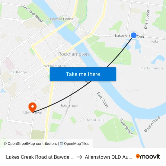 Lakes Creek Road at Bawden Street to Allenstown QLD Australia map