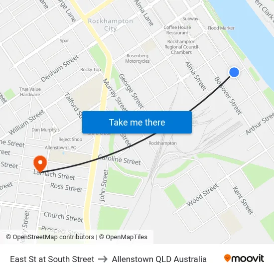 East St at South Street to Allenstown QLD Australia map