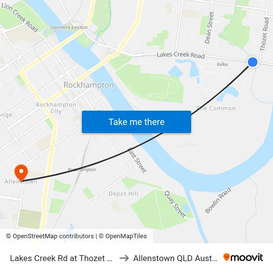 Lakes Creek Rd at Thozet Road to Allenstown QLD Australia map