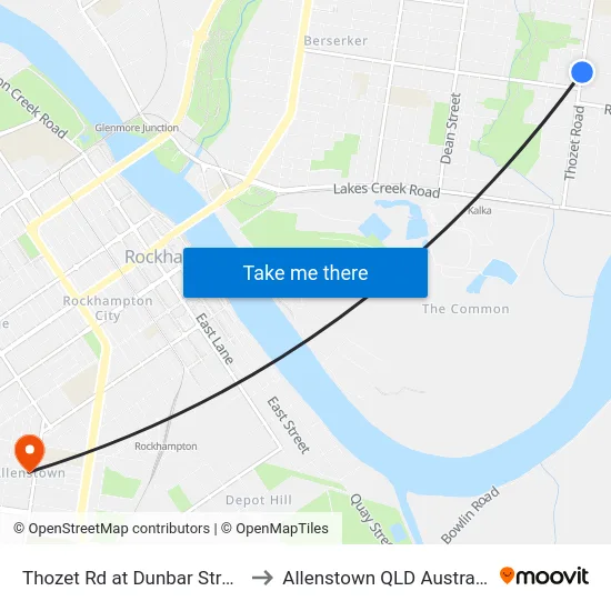 Thozet Rd at Dunbar Street to Allenstown QLD Australia map