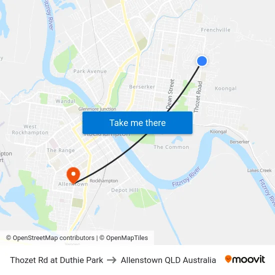 Thozet Rd at Duthie Park to Allenstown QLD Australia map