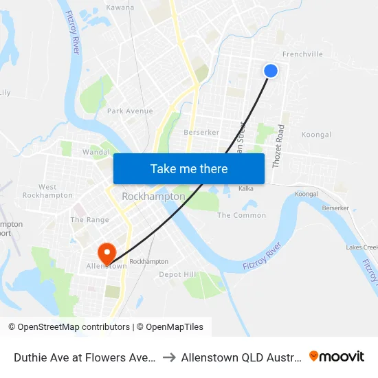 Duthie Ave at Flowers Avenue to Allenstown QLD Australia map